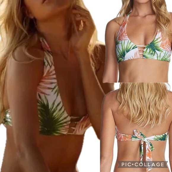 Raisins NWT Palm Bralette Halter Bikini Swim Top Hawaii Tropical Print Size M - Picture 1 of 9